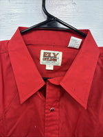 New Men’s ELY Cattleman Red Western Short Sleeve Pearl Snap 17 XL T-66