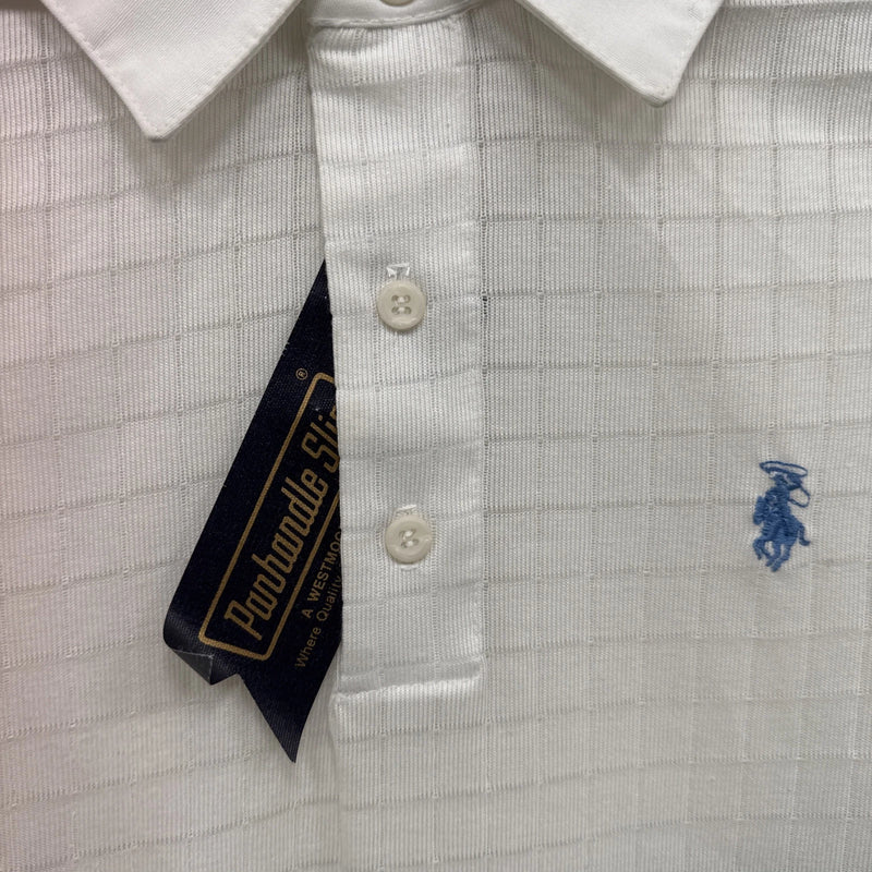 New Men’s Panhandle Slim White Blue short sleeve polo Small B-62