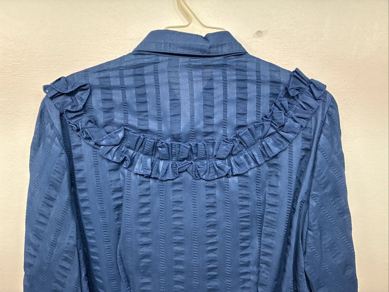 New Women’s H Bar C Blue Designed Long Sleeve Pearl Snap Size 36 II-52