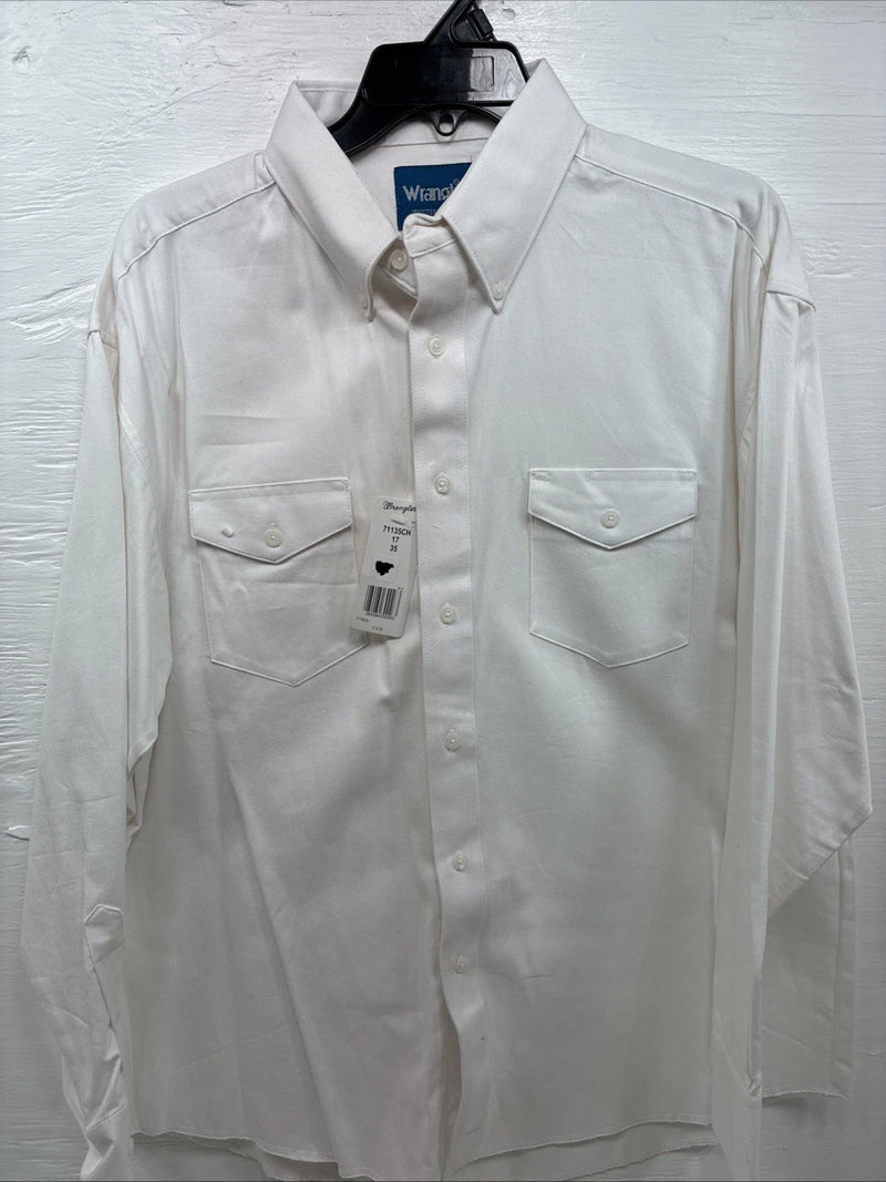 New Men’s Wrangler White Long Sleeve Button Up 17 X 35 XL R-72