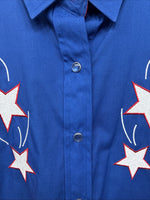 New Women’s Country Charmer Red Blue Long Sleeve Pearl Snap Large MM-65