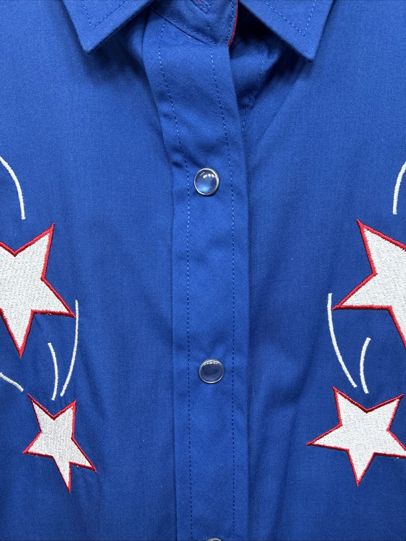 New Women’s Country Charmer Red Blue Long Sleeve Pearl Snap Large MM-65