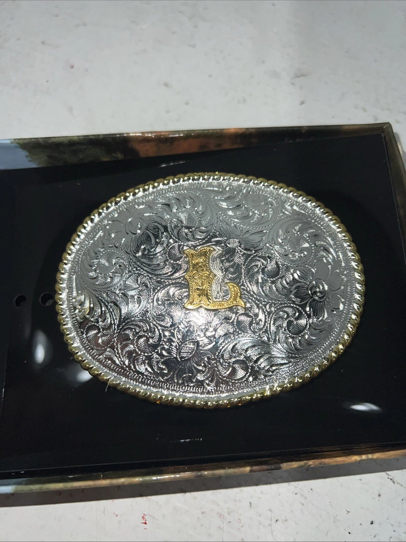 New Women’s Nocona Gold Silver “L” Belt Buckle. 37572-L  A-113