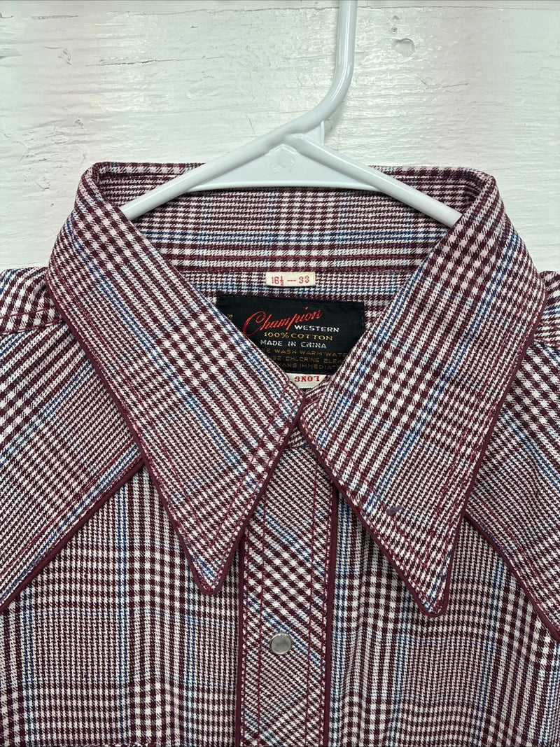 New Men’s Champion Western Red Plaid Long Sleeve Pearl Snap 16.5 Large X-68