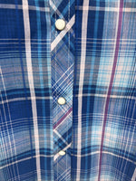 New Women’s Cumberland Blue Plaid Long Sleeve Pearl Snap XL GG-59