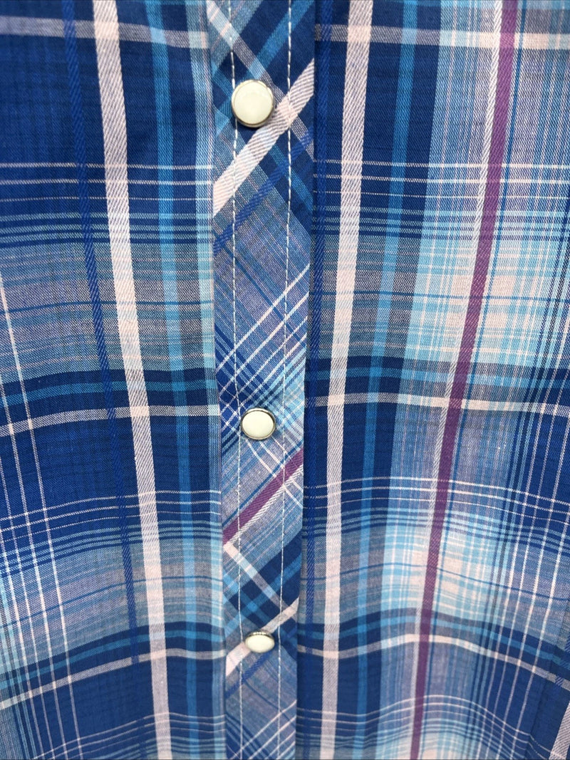 New Women’s Cumberland Blue Plaid Long Sleeve Pearl Snap XL GG-59