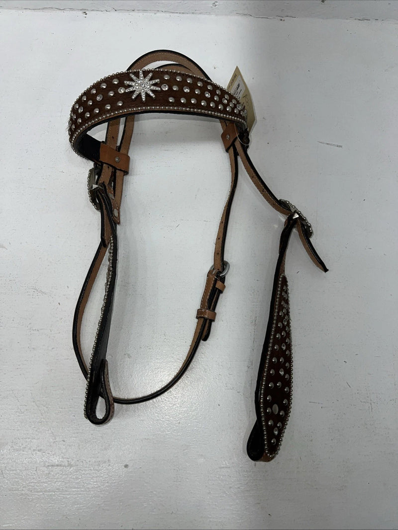 New Leather Silver Royal Beaded Diamond Browband Headstall W Split Reins U-35