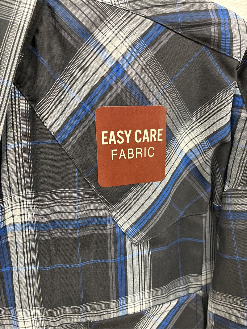 New Men’s ELY Cattleman Black Blue Flannel Long Sleeve Pearl Snap 4XL Tall E-88