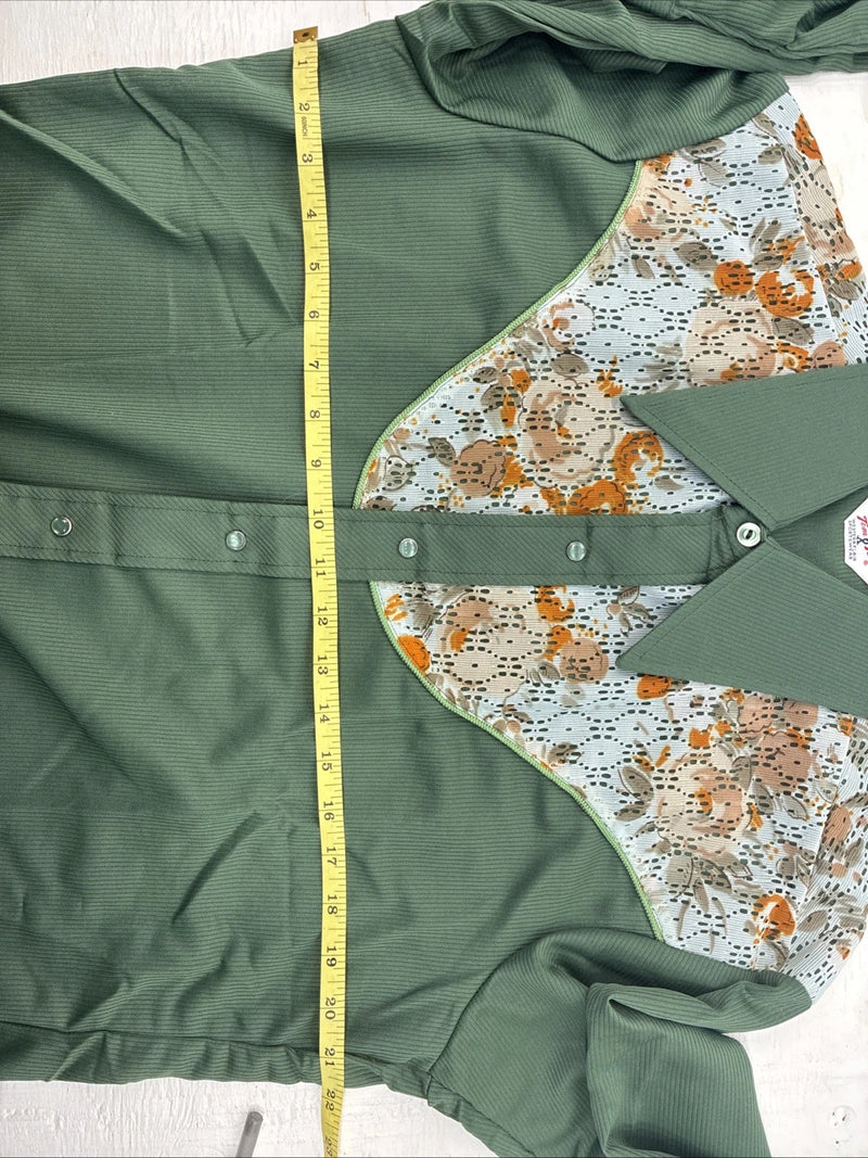 New Women’s Tem Tex Green Floral Long Sleeve Pearl Snap 16 XL CC-95