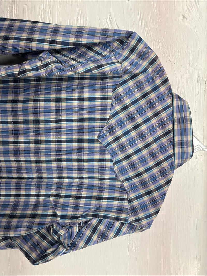 New Men’s Champion Western Purple Plaid Long Sleeve Pearl Snap 14.5 Small O-35
