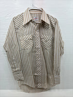 New Men’s Tem Tex Tan White Stripe Long Sleeve Pearl Snap Medium E-74