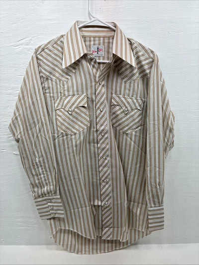 New Men’s Tem Tex Tan White Stripe Long Sleeve Pearl Snap Medium E-74