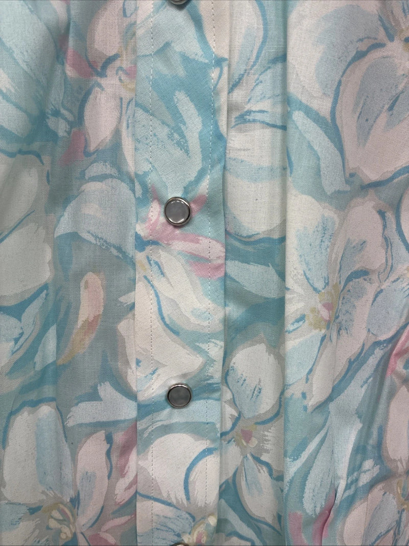 New Women’s H Bar C Blue Floral Short Sleeve Pearl Snap Size 30 DD-155