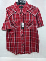 New Men’s ELY 1878 Red Plaid Short Sleeve Pearl Snap XL M-48