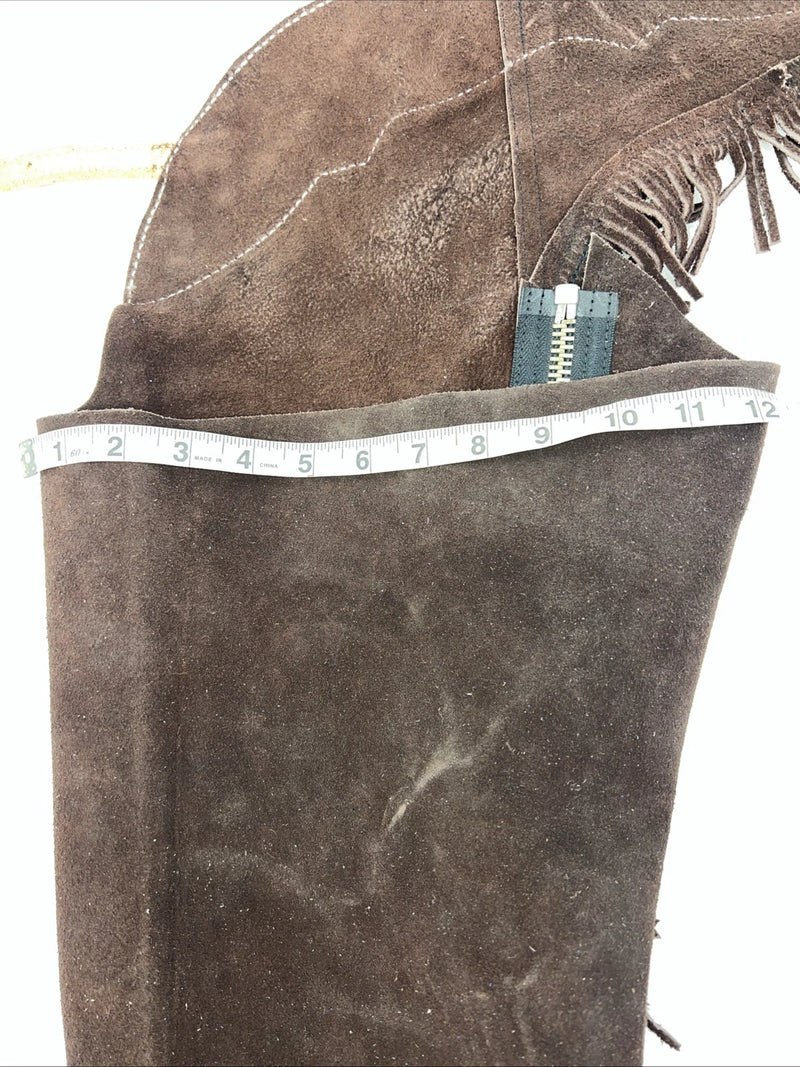 NOS Brown Show Chaps With Fringe Adjustable Waist 44” L-36