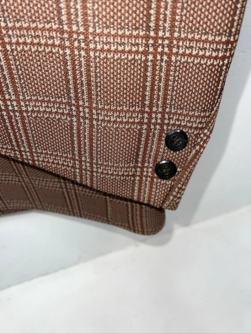 New Men’s Tanbark Red Plaid Suit Jacket 48R #720 X-601