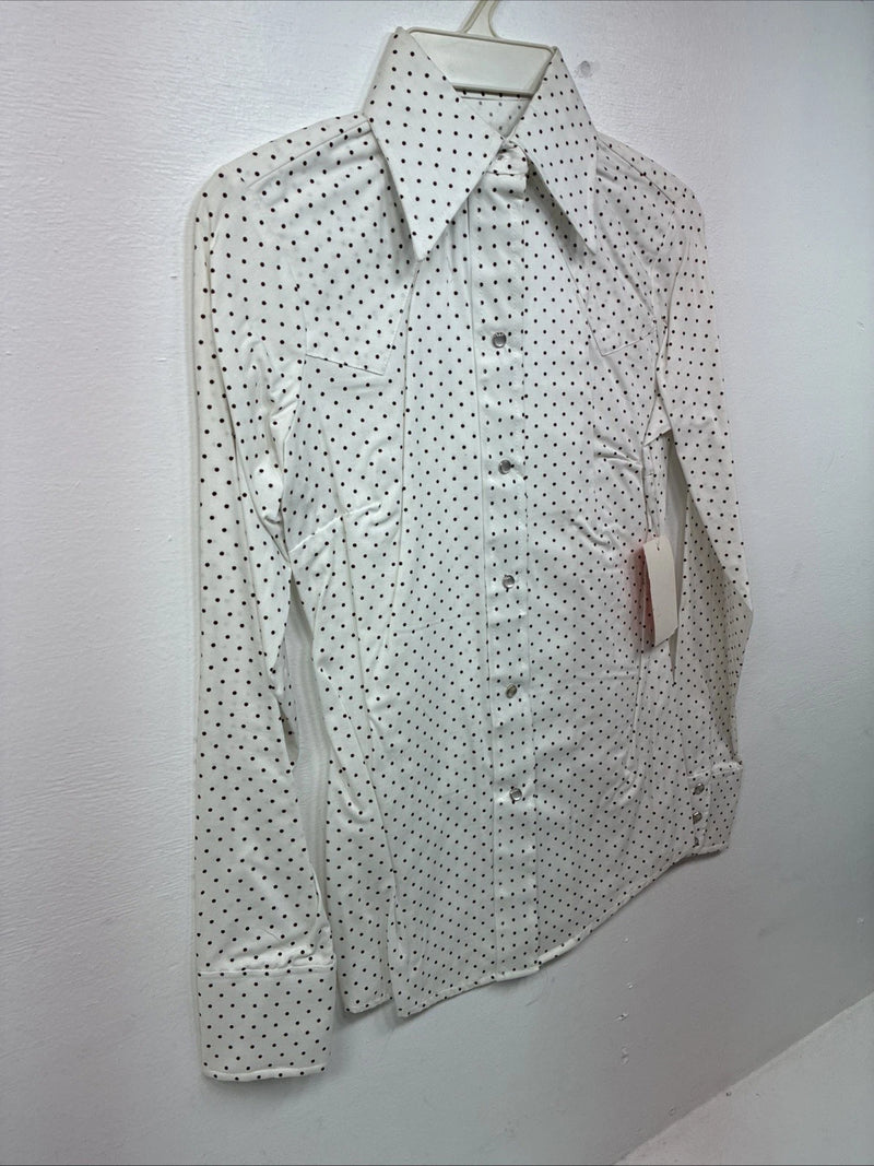 New Women’s Dickson Jenkins White Dottted Long Sleeve Pearl Snap Size 30 LL-92