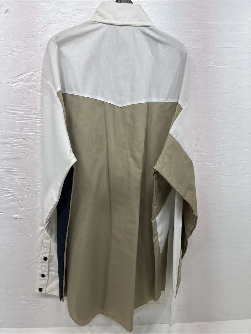 New Men’s Cowboy Threads Tan Blue Long Sleeve Button Up Large AA-21