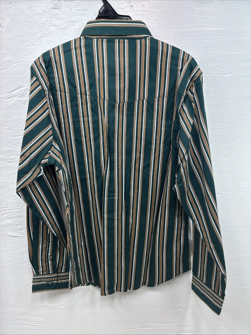 New Kids Wrangler Green Stripe Long Sleeve Button Up XL CC-89