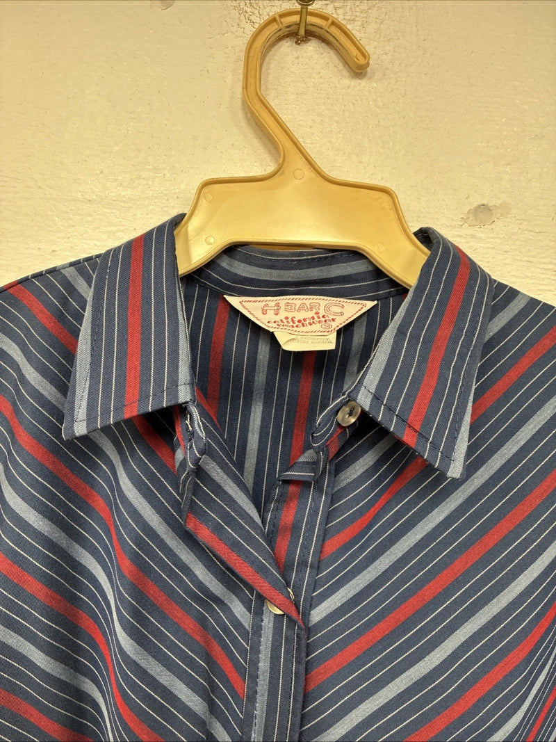 New Women’s H Bar C Blue Stripe Long Sleeve Pearl Snap Size 34 YY-78