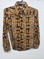 New Men’s Panhandle Slim Brown Gold Design Long Sleeve Pearl Snap XS J-68