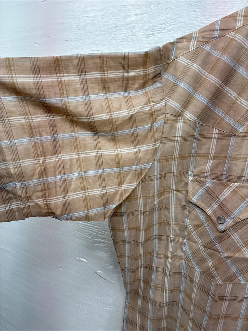 New Men’s ELY Cattleman Tan Plaid Short Sleeve Pearl Snap XL R-62