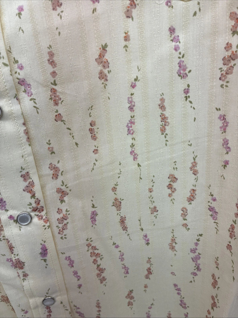 New Women’s White Horse Yellow Floral Short Sleeve Pearl Snap XL II-94