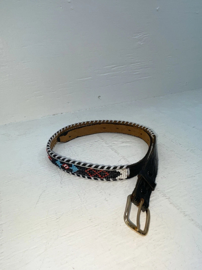 New Black Genuine Leather Beaded 28” Belt NN-34