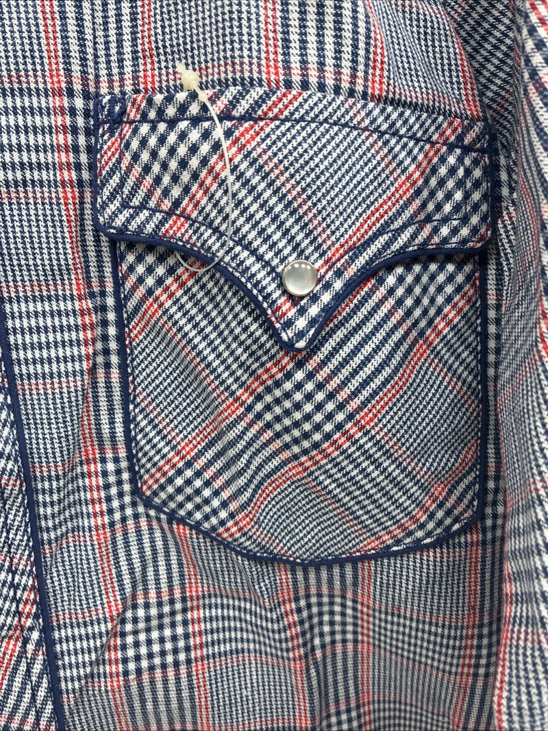New Men’s Champion Westerns Blue Red Plaid Long Sleeve Pearl Snap 14 Small R-26