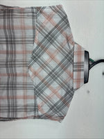 New Women’s Cumberland Pink Gray Plaid Short Sleeve Pearl Snap XL GG-76
