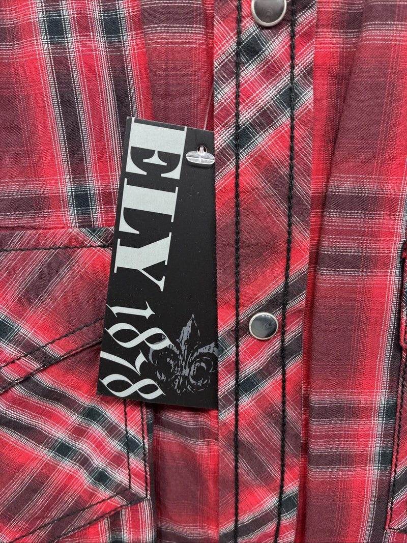 New Men’s ELY 1878 Red Plaid Long Sleeve Pearl Snap XL M-53