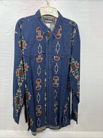 New Men’s GunSmoke Blue Western Design Long Sleeve Button Up XL O-40