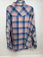 New Women’s Cumberland Pink Blue Plaid Long Sleeve Pearl Snap 3XL GG-47