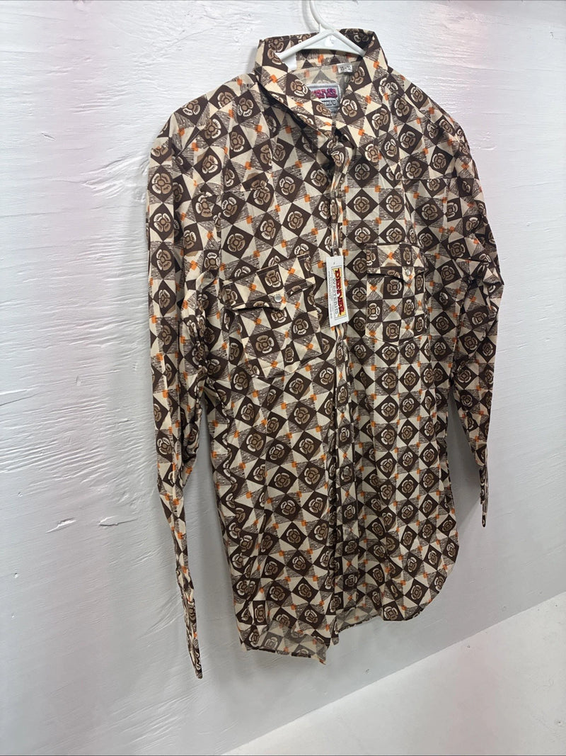 New Men’s Denver Westerns Brown Long Sleeve Pearl Snap 15 X 32 Medoum K-84
