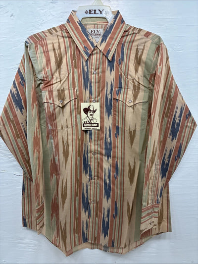 New Men’s ELY Cattleman Multicolor Camo Long Sleeve Pearl Snap 16.5 Large T-60