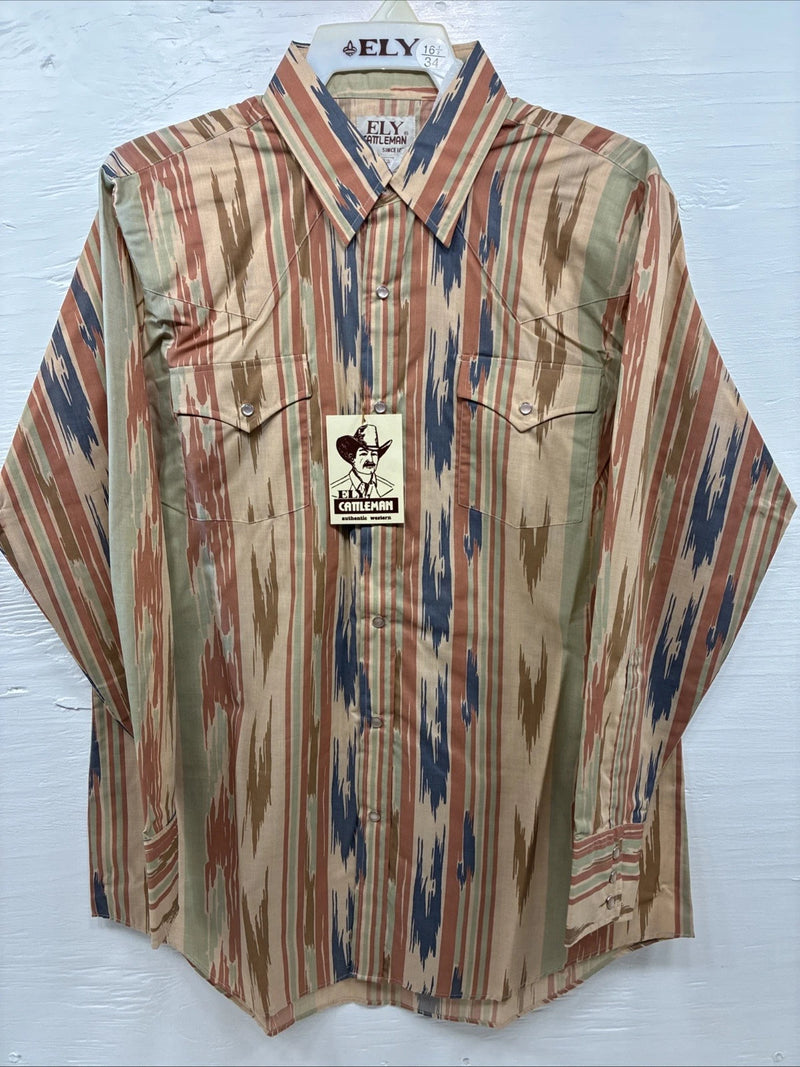 New Men’s ELY Cattleman Multicolor Camo Long Sleeve Pearl Snap 16.5 Large T-60