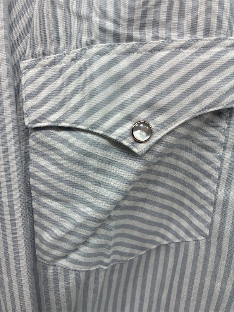 New Men’s H Bar C Blue White Stripe Long Sleeve Pearl Snap 16 X 33 Large R-29