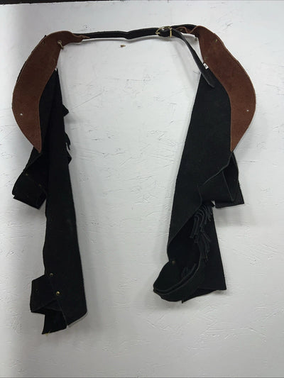 New Children’s Black Show Chaps With Fringe Adjustable Waist 24” M I-70