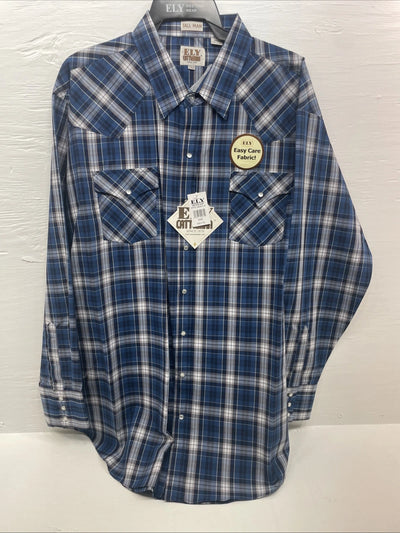 New Men’s ELY Cattleman Blue Long Sleeve Pearl Snap 3XL E-29