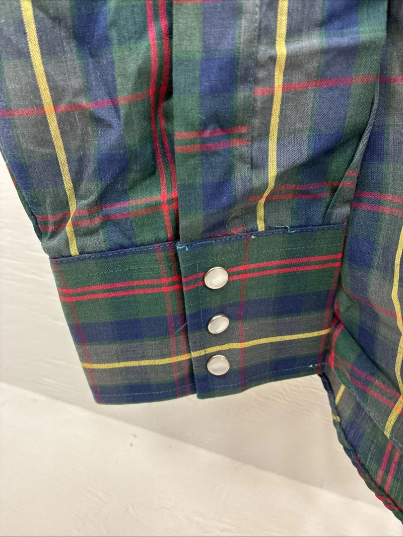 New Men’s ELY Plains Green Multicolor Plaid Long Sleeve Pearl Snap Large Q-66