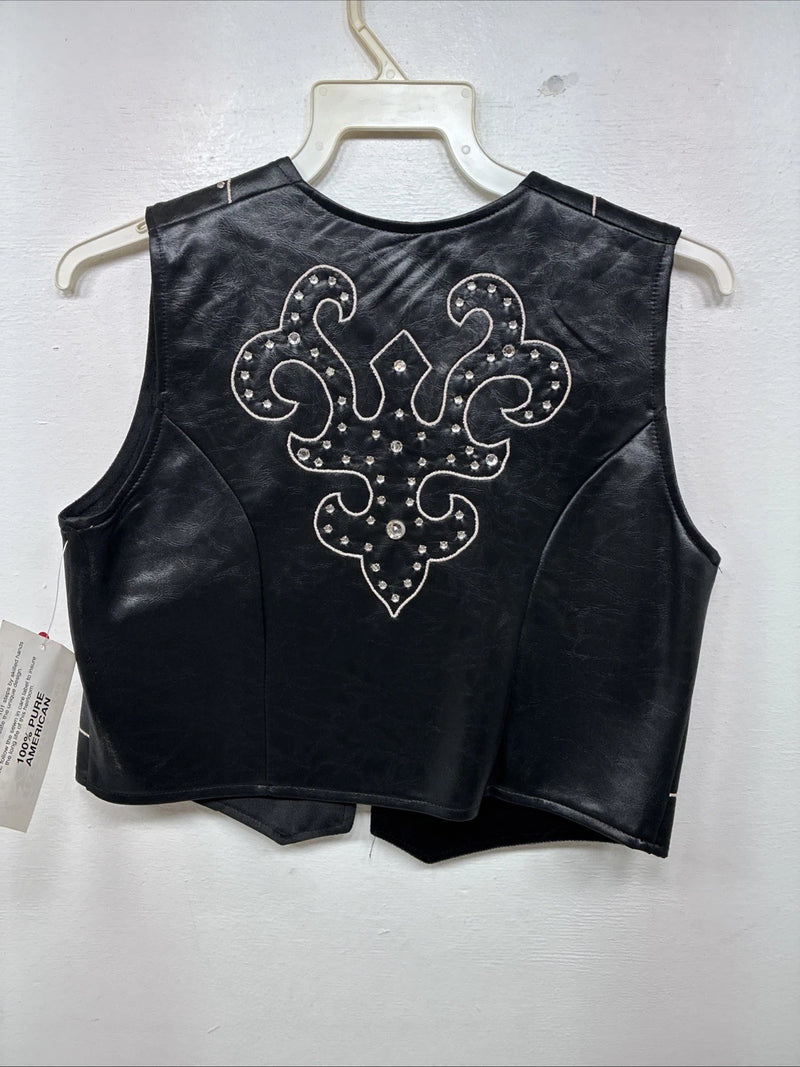 New Women’s 1848 RanchWear Black Rhinestone Sleeveless Vest Zip Up Large YY-43