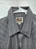 New Men’s ELY Cattleman Gray White Stripe Long Sleeve Pearl Snap 16 Large Q-39