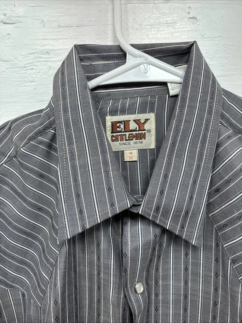 New Men’s ELY Cattleman Gray White Stripe Long Sleeve Pearl Snap 16 Large Q-39