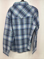 New Women’s Cumberland Blue Plaid Long Sleeve Pearl Snap 2XL GG-44