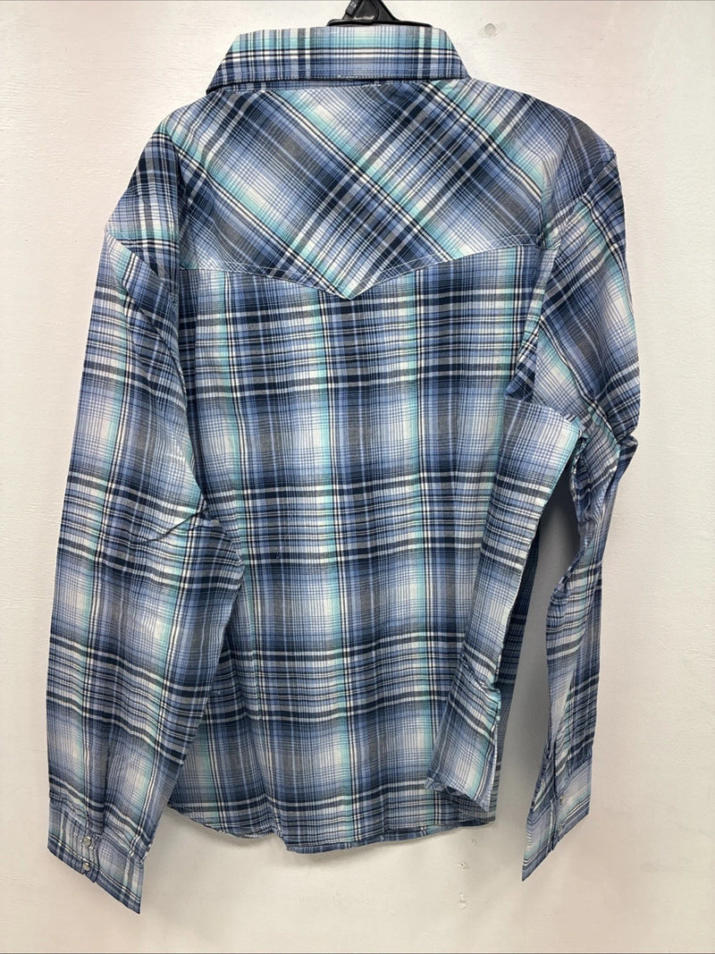 New Women’s Cumberland Blue Plaid Long Sleeve Pearl Snap 2XL GG-44