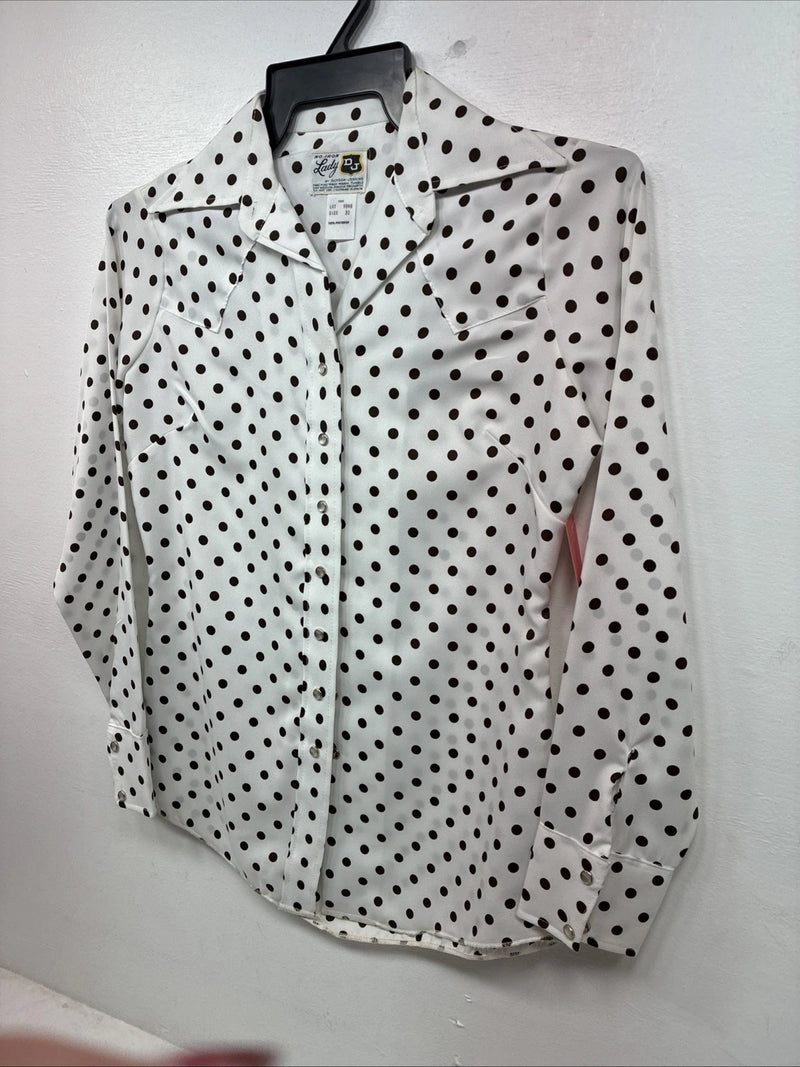 New Women’s Dickson Jenkins Polkadot Long Sleeve Pearl Snap Size 32 MM-3