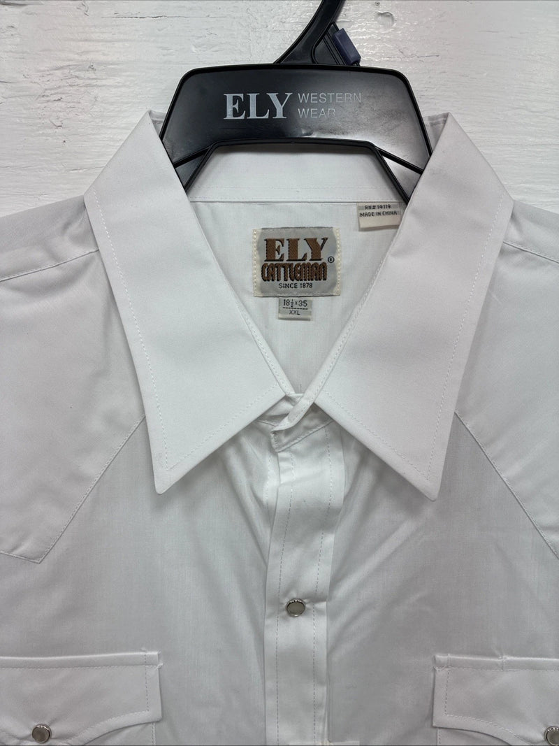 New Men’s ELY cattleman White Long Sleeve Pearl Snap 18.5 X 35 2XL H-36