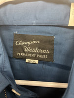 New Women’s Champion Western Blue Designed Long Sleeve Pearl Snap 16 Large T-88