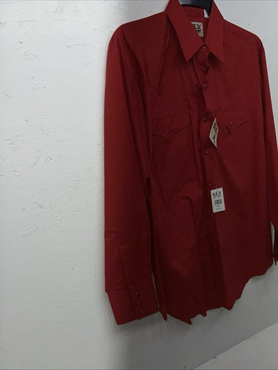 New Men’s Red ELY Cattleman Long Sleeve Pearl Snap Shirt. 16.5x35 L P-61