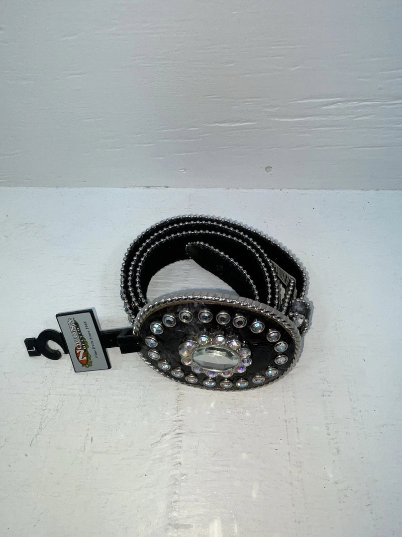 New Black Genuine Leather Nocona Silver Bling L Belt #N3424601 JJ-78